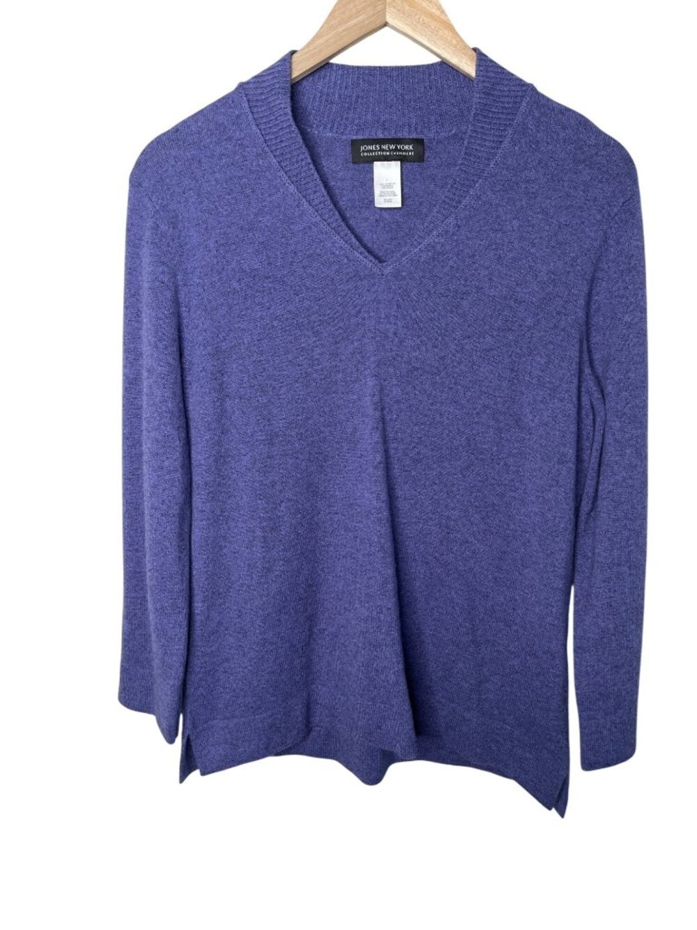 Jones New York Womens Purple v-neck collection cashmere pullover sweater Large